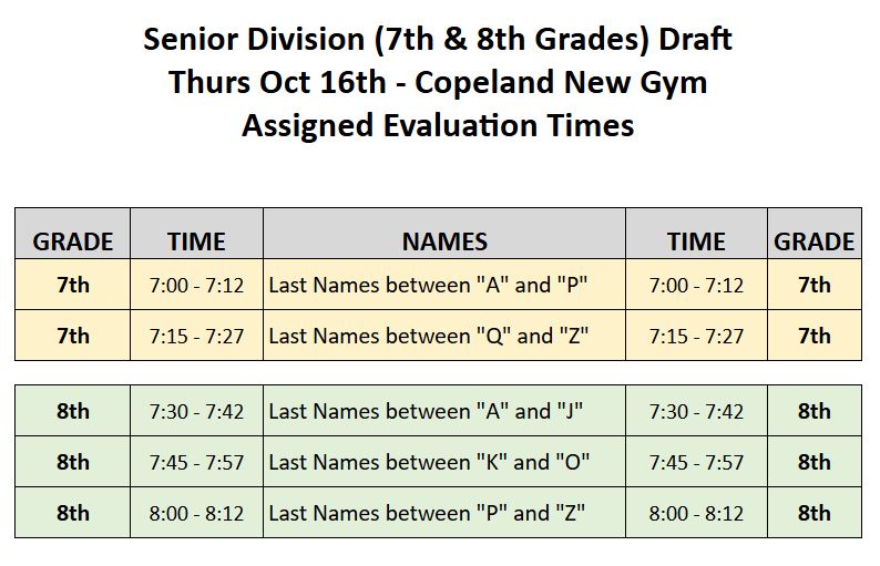 Sr. Div Draft Assigned Times