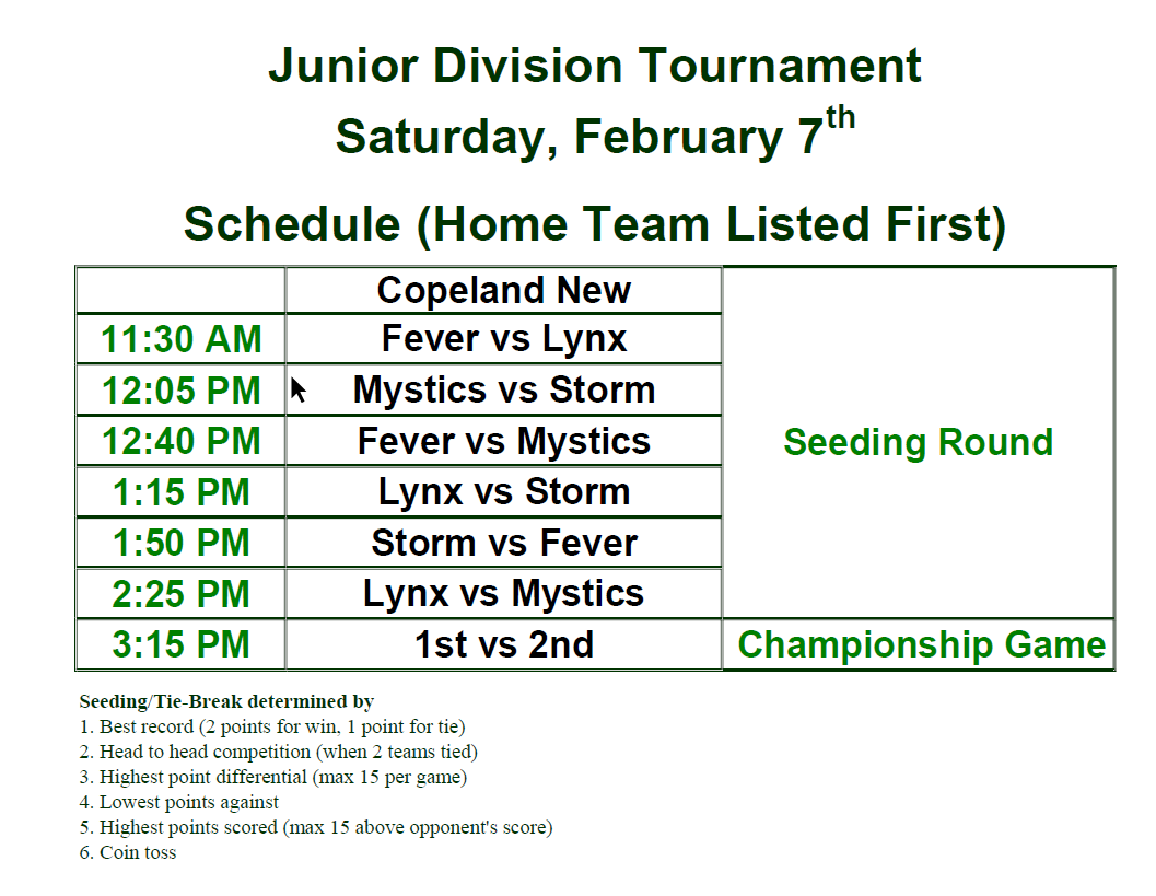 Junior Tournament Schedule
